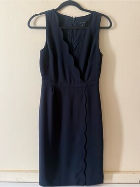 J Crew Navy Scallop Crepe Sleeveless Sheath Casual Work Dress SZ O